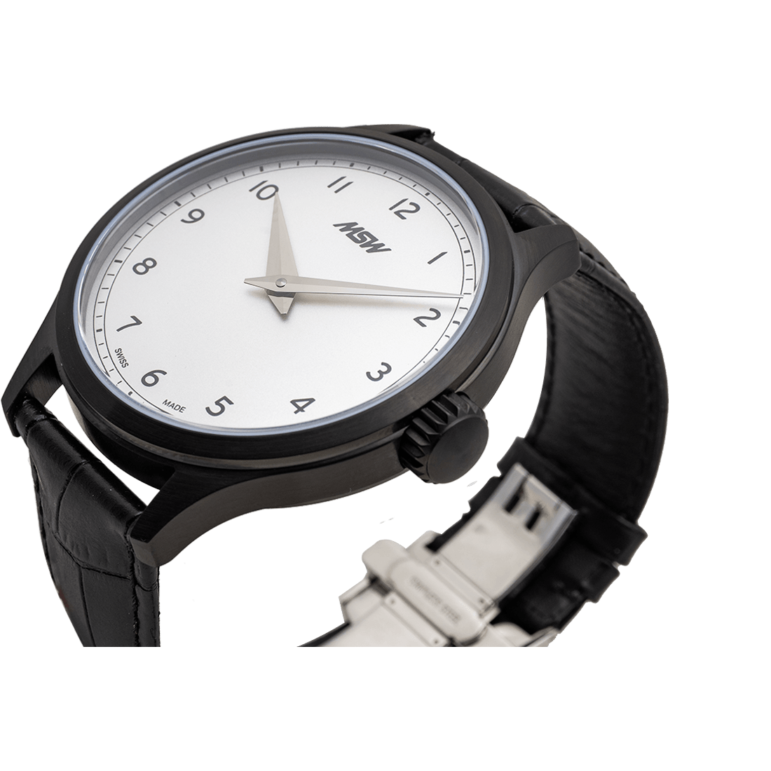 Grandad's line, silver, black case, cuir aspect Croco - MSW My Swiss Watch