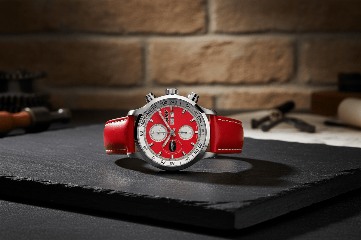 MSW Flanker Sport Rouge automatic chronograph on dark slate – oldest Swiss watch brands heritage guide by MSW My Swiss Watch 2026