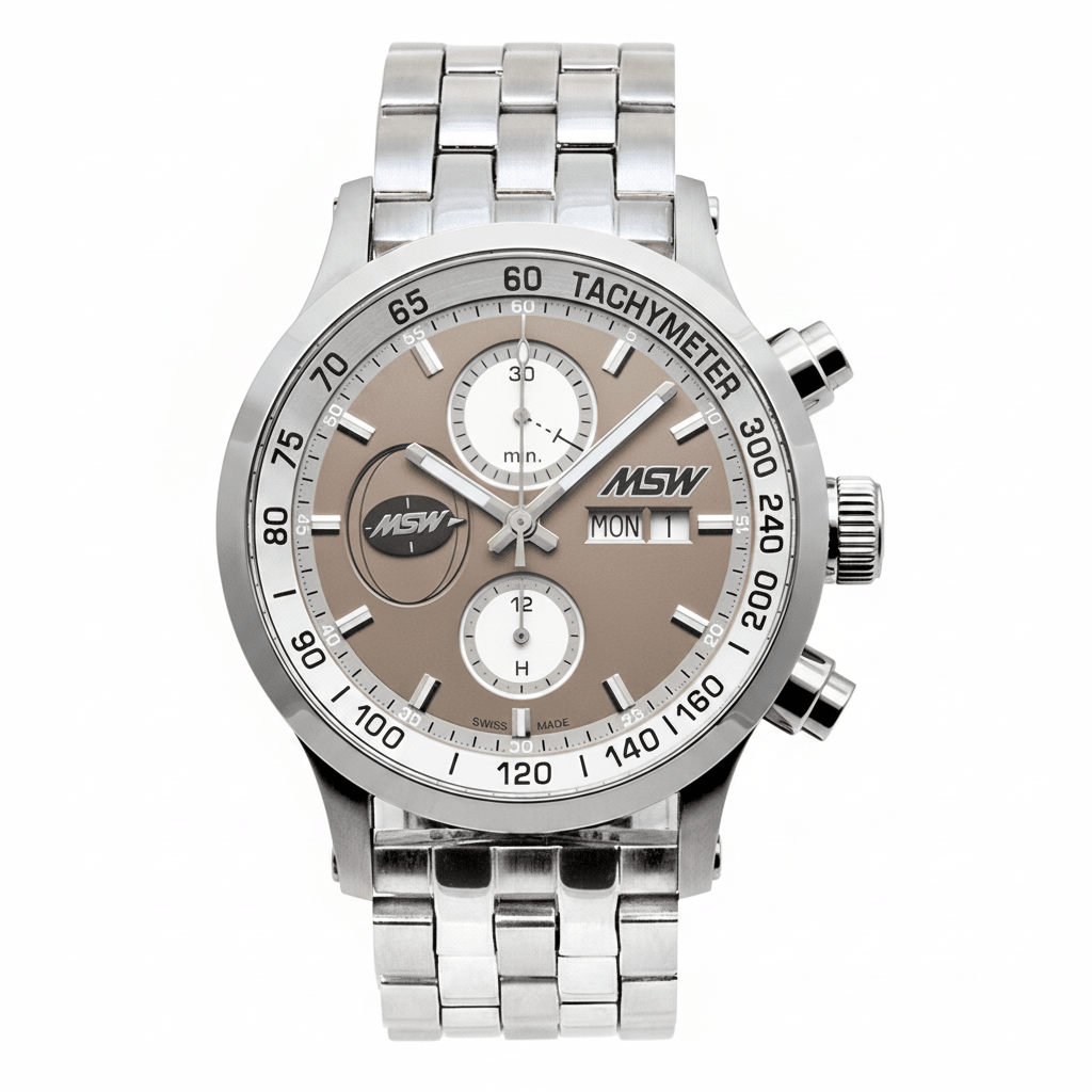 MSW Flanker Sport Beige – Chronographe Automatique Bracelet Métal 5 Maillons - MSW My Swiss Watch