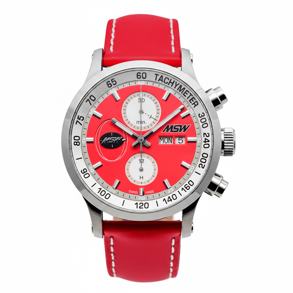 MSW Flanker Sport Rouge – Montre Chronographe Automatique Suisse Cadran Rouge - MSW My Swiss Watch