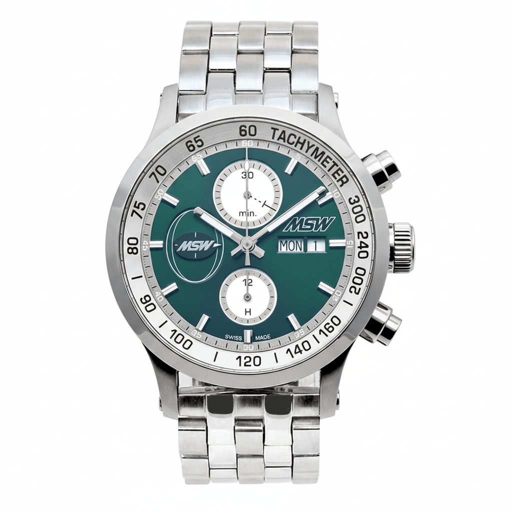 
                  
                    MSW Flanker Sport Vert – Chronographe Automatique Bracelet Métal 5 Maillons - MSW My Swiss Watch
                  
                
