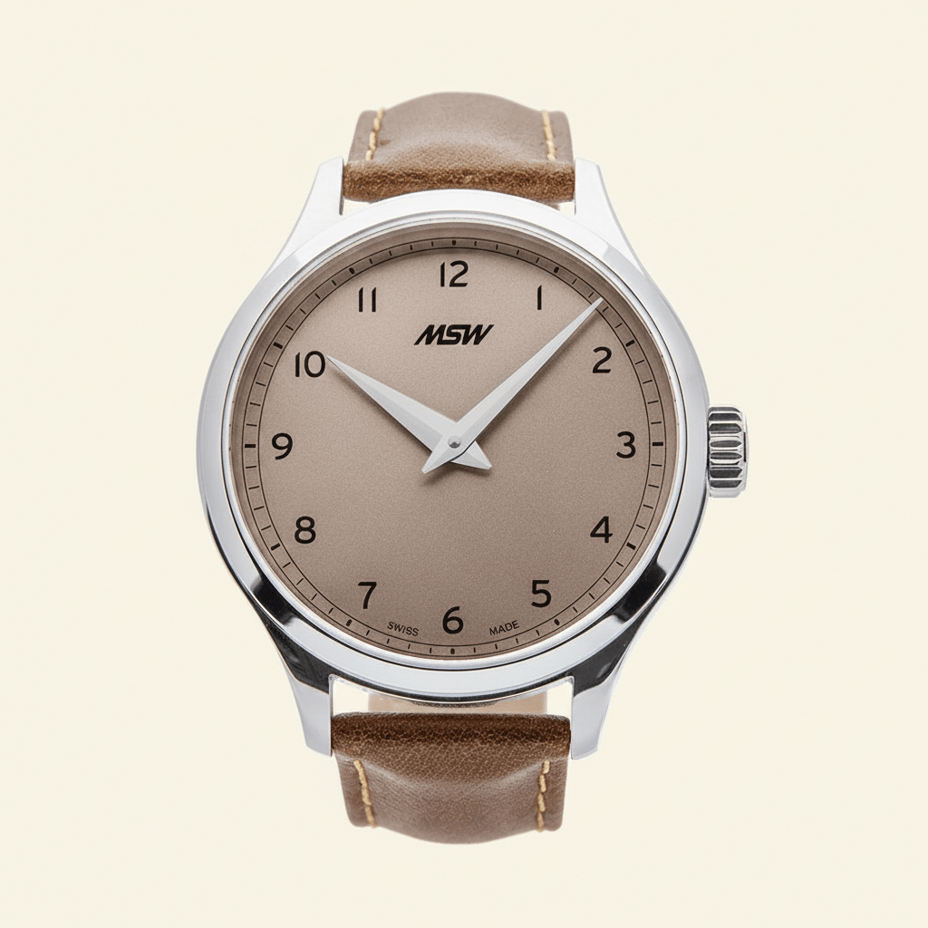 MSW Grandad's Line Vintage – Montre Mécanique Cadran Argent Bracelet Cuir Brun - MSW My Swiss Watch