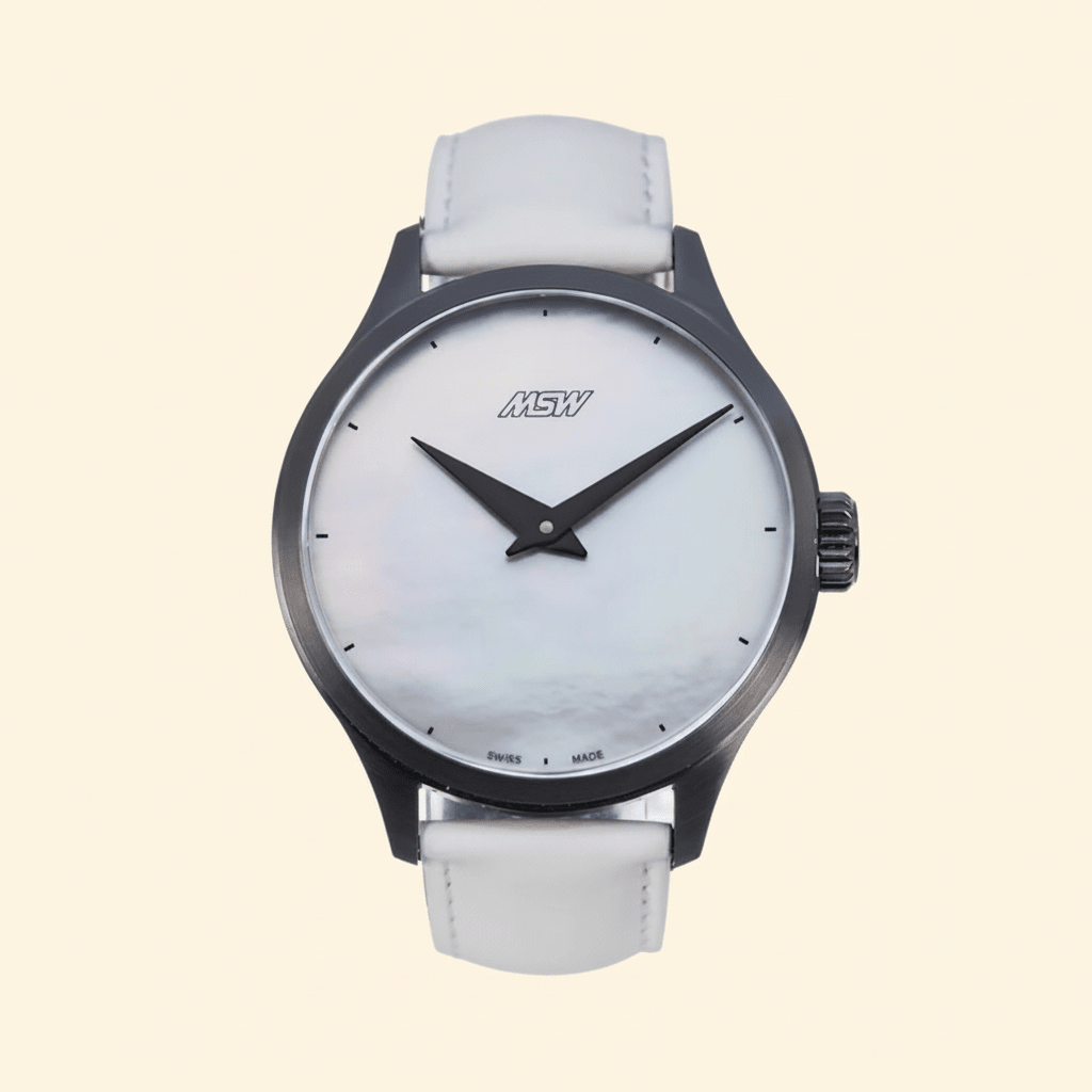 MSW Nacre Blanche – Montre Cadran Nacre Blanc Bracelet Cuir Blanc - MSW My Swiss Watch