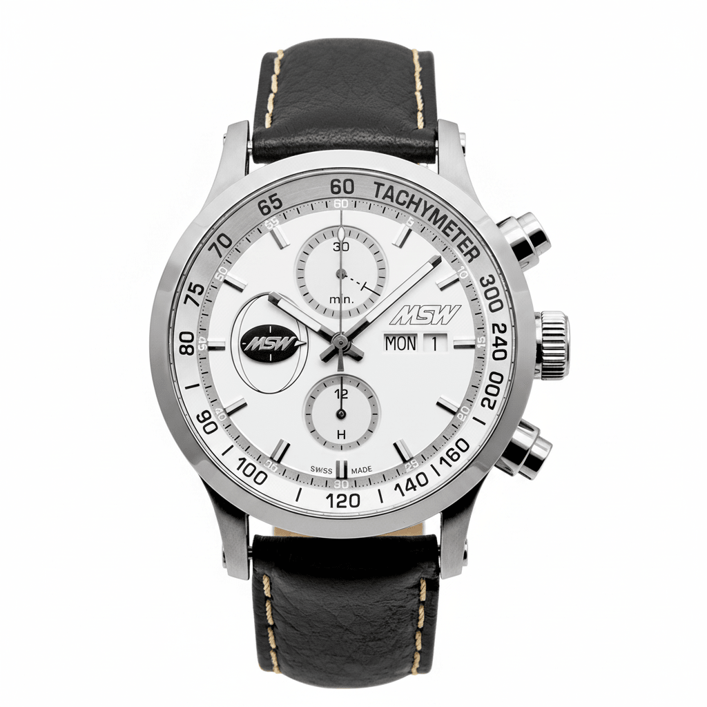 MSW Flanker Sport Blanc – Montre Chronographe Automatique Suisse Cadran Blanc - MSW My Swiss Watch