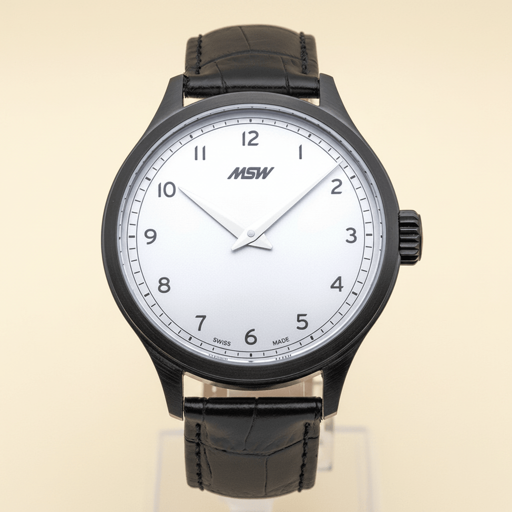 MSW Grandad's Line – Montre Vintage Boîtier Noir Cadran Argent Cuir Croco - MSW My Swiss Watch