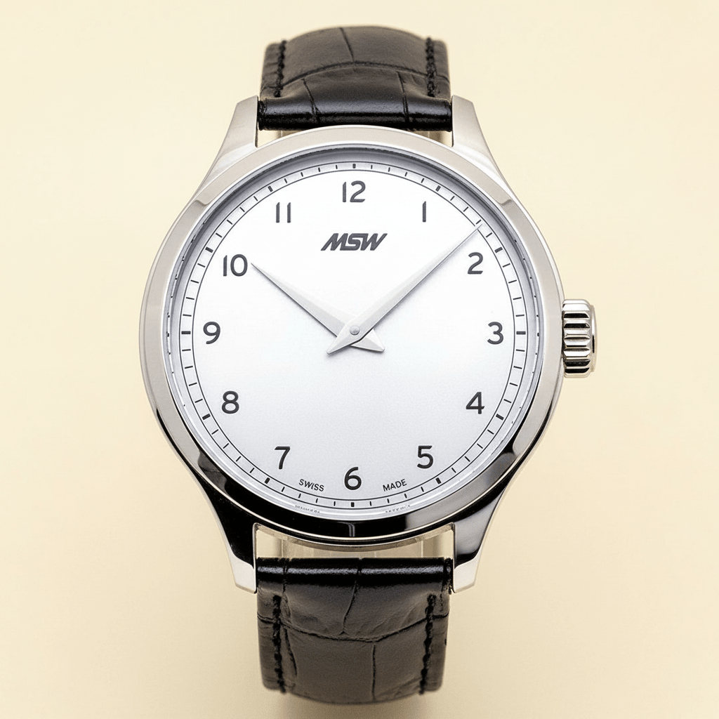 MSW Grandad's Line – Montre Vintage Cadran Argent Cuir Croco Noir - MSW My Swiss Watch