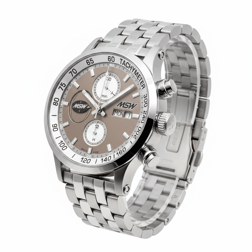 
                  
                    MSW Flanker Sport Beige – Chronographe Automatique Bracelet Métal 5 Maillons - MSW My Swiss Watch
                  
                