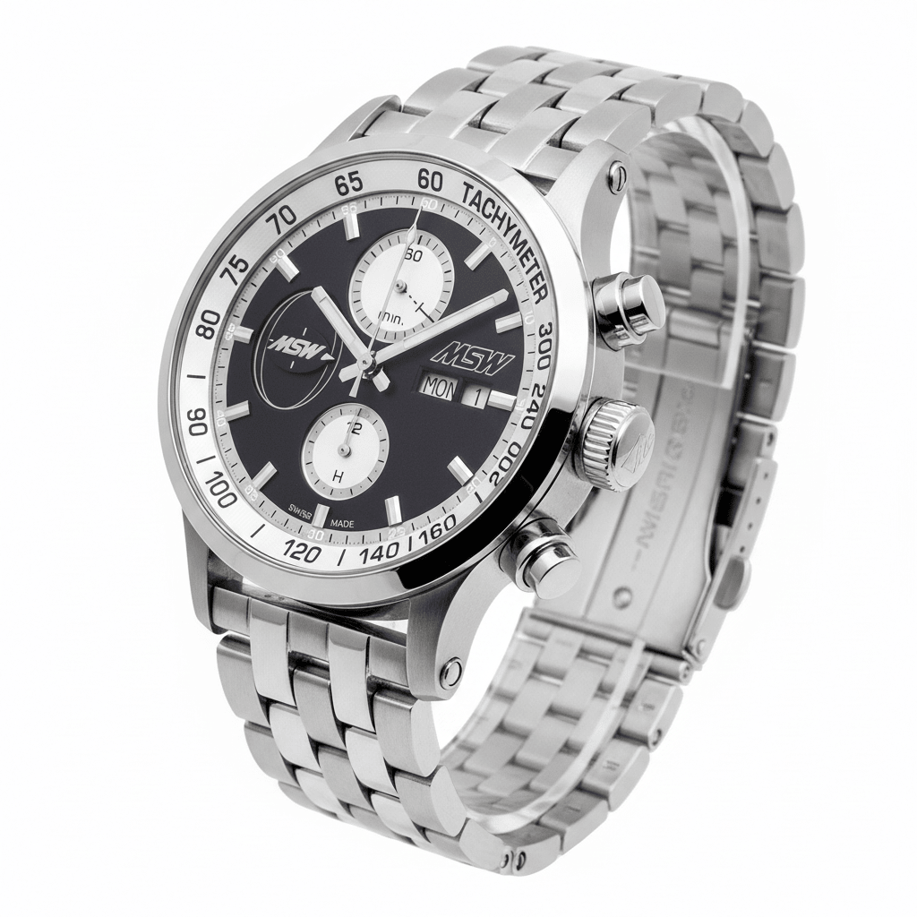 
                  
                    MSW Flanker Sport Noir – Chronographe Automatique Bracelet Métal 5 Maillons - MSW My Swiss Watch
                  
                