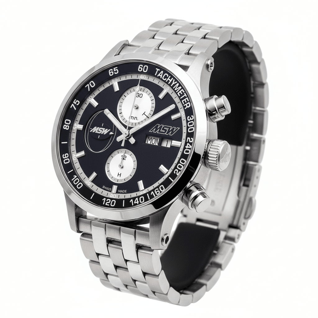 
                  
                    MSW Flanker Sport Noir Tachymètre – Chronographe Automatique Bracelet Métal 5 Maillons - MSW My Swiss Watch
                  
                