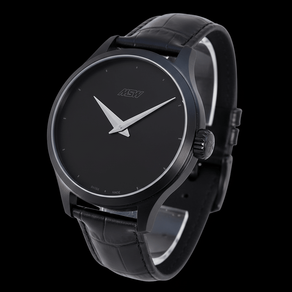 
                  
                    MSW Pure Design – Montre Full Black Boîtier Noir Cadran Noir Cuir Croco - MSW My Swiss Watch
                  
                