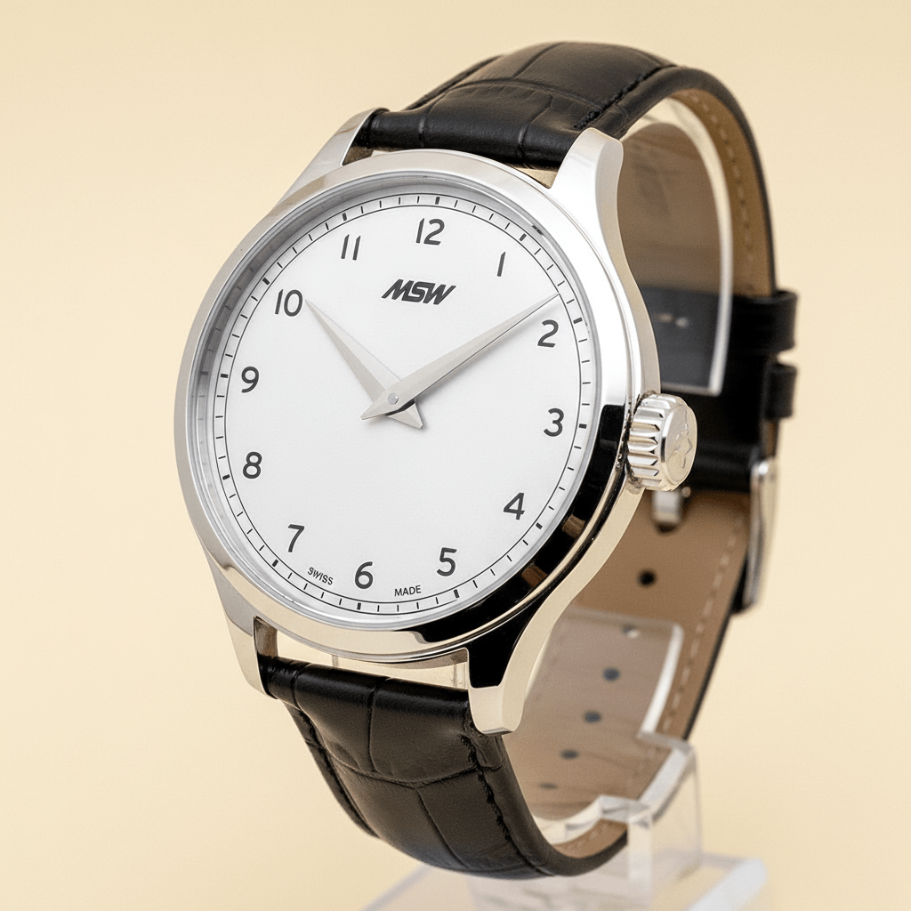 
                  
                    MSW Grandad's Line – Montre Vintage Cadran Argent Cuir Croco Noir - MSW My Swiss Watch
                  
                