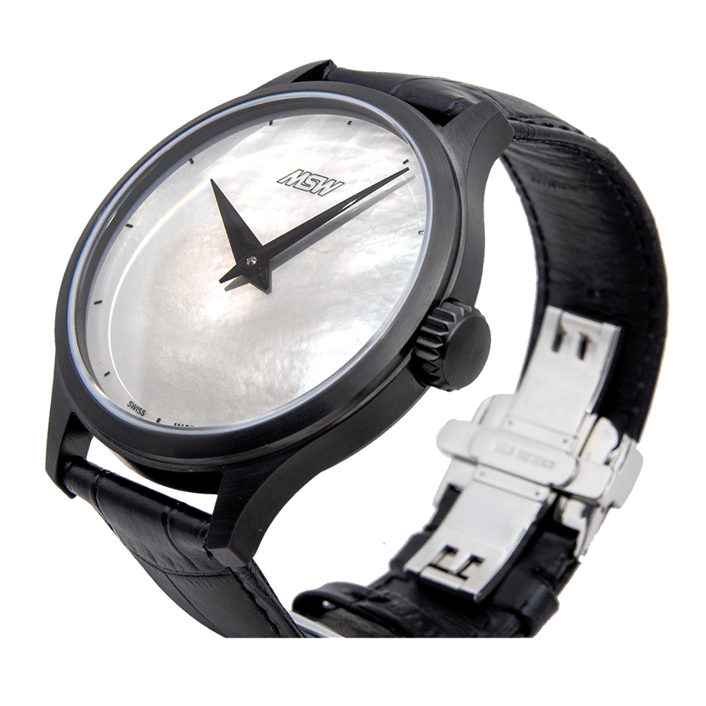 
                  
                    Nacre blanche - bracelet noir - MSW My Swiss Watch
                  
                