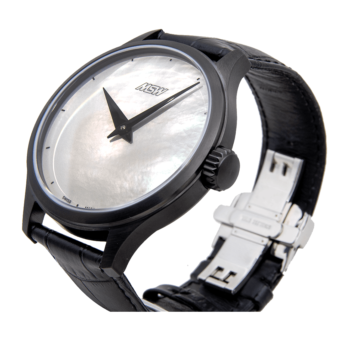
                  
                    Nacre blanche - bracelet noir - MSW My Swiss Watch
                  
                