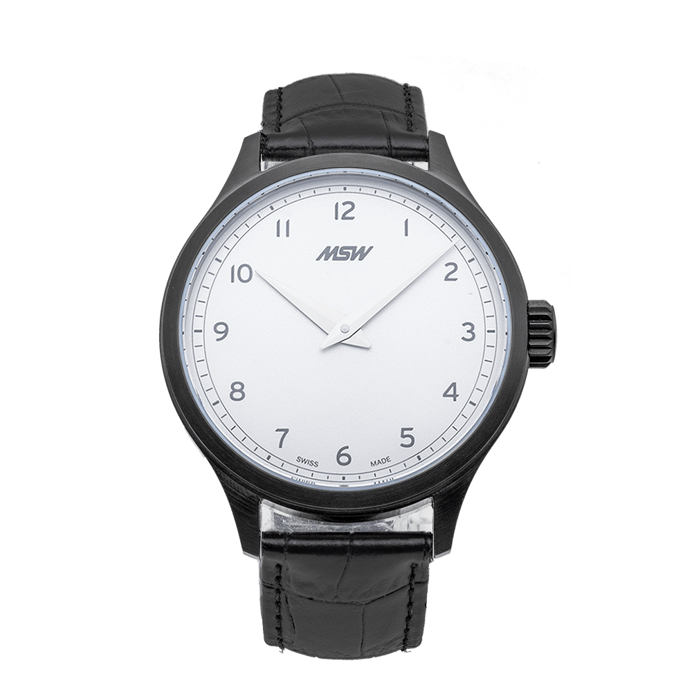 Grandad's line, silver, black case, cuir aspect Croco - MSW My Swiss Watch