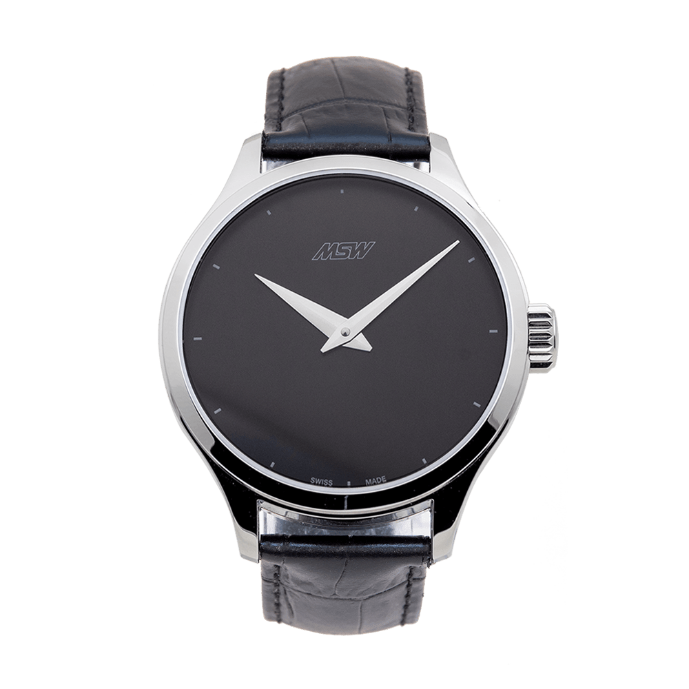 Pure Design - boite argent - cadran noir - MSW My Swiss Watch