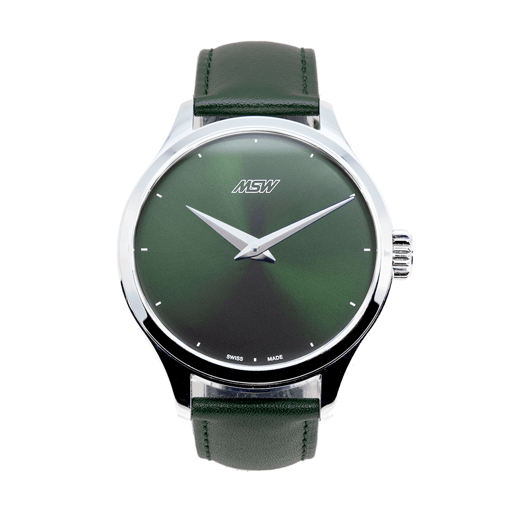 Pure Design - boite argentée - cadran vert - MSW My Swiss Watch