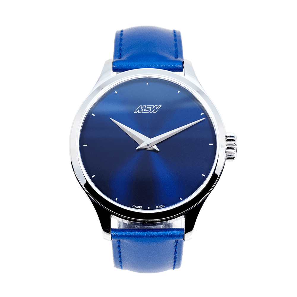 Pure Design - boite argentée - cadran bleu - MSW My Swiss Watch